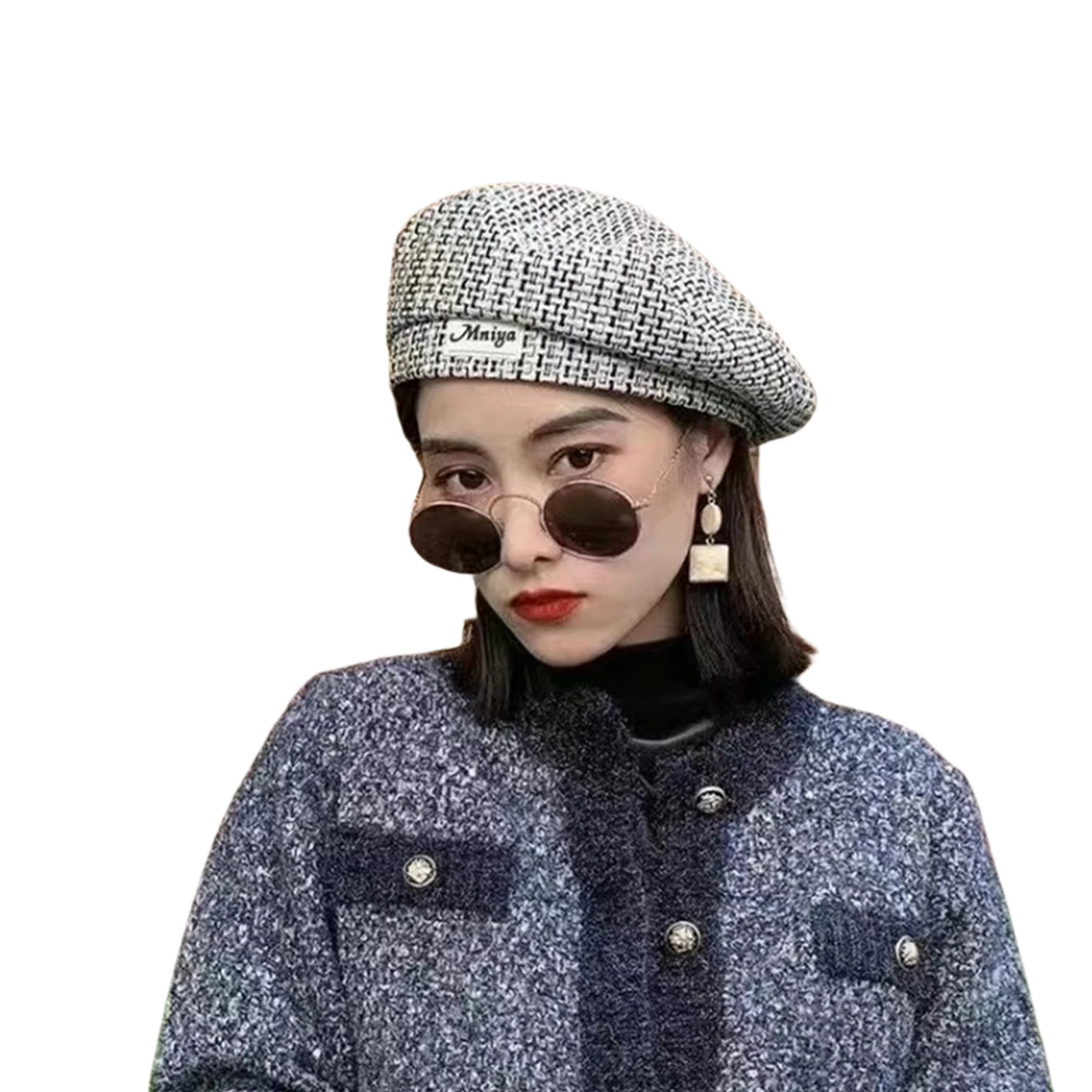

2021 New Fashion Women Beret with Plaid Pattern, Retro Style Letter Sign Spring and Autumn Clothing Accessories