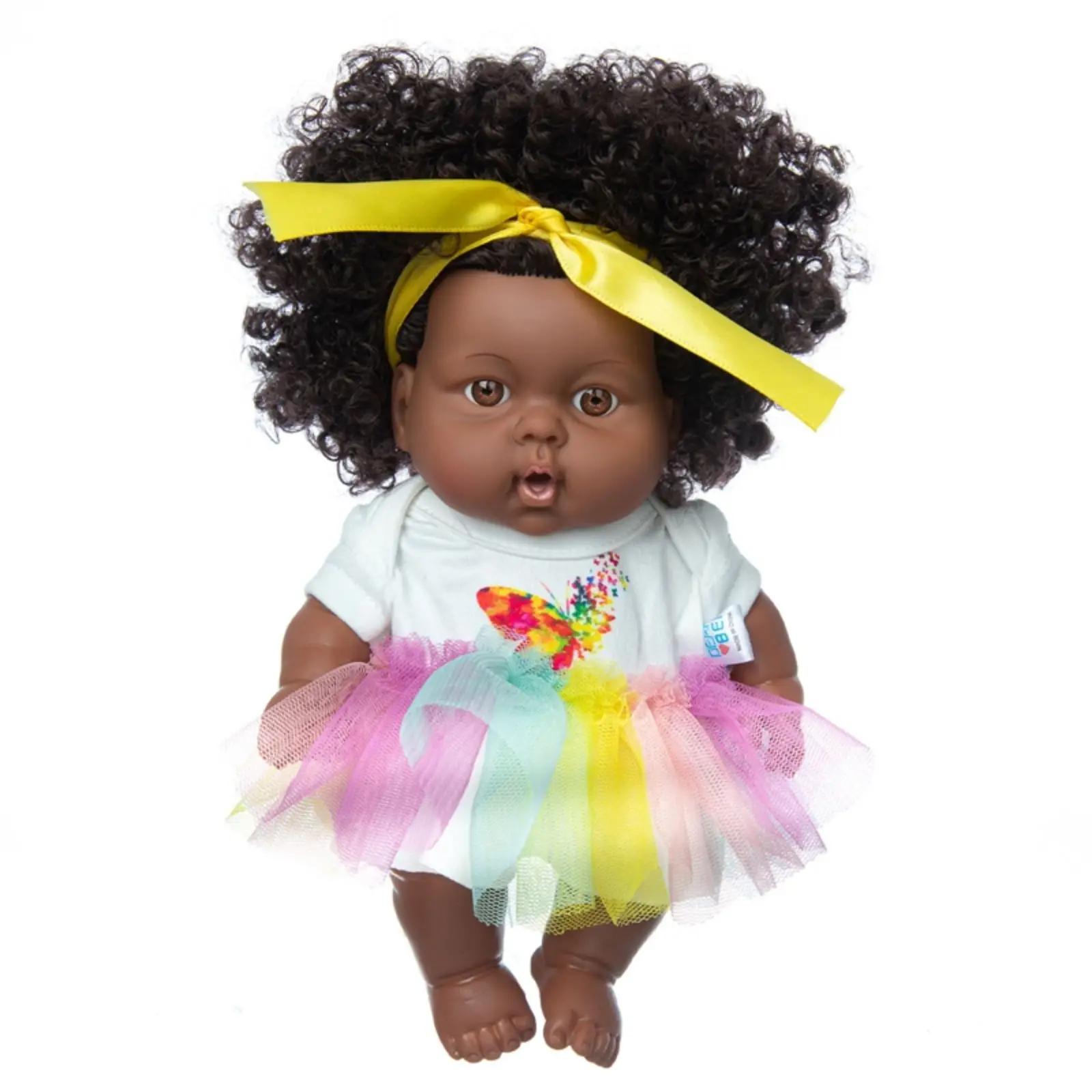 

8-inch African Black Dolls Lifelike Explosion Head Wear A Headscarf Baby Cute Curly Reborn Doll Vinyl Baby Toy
