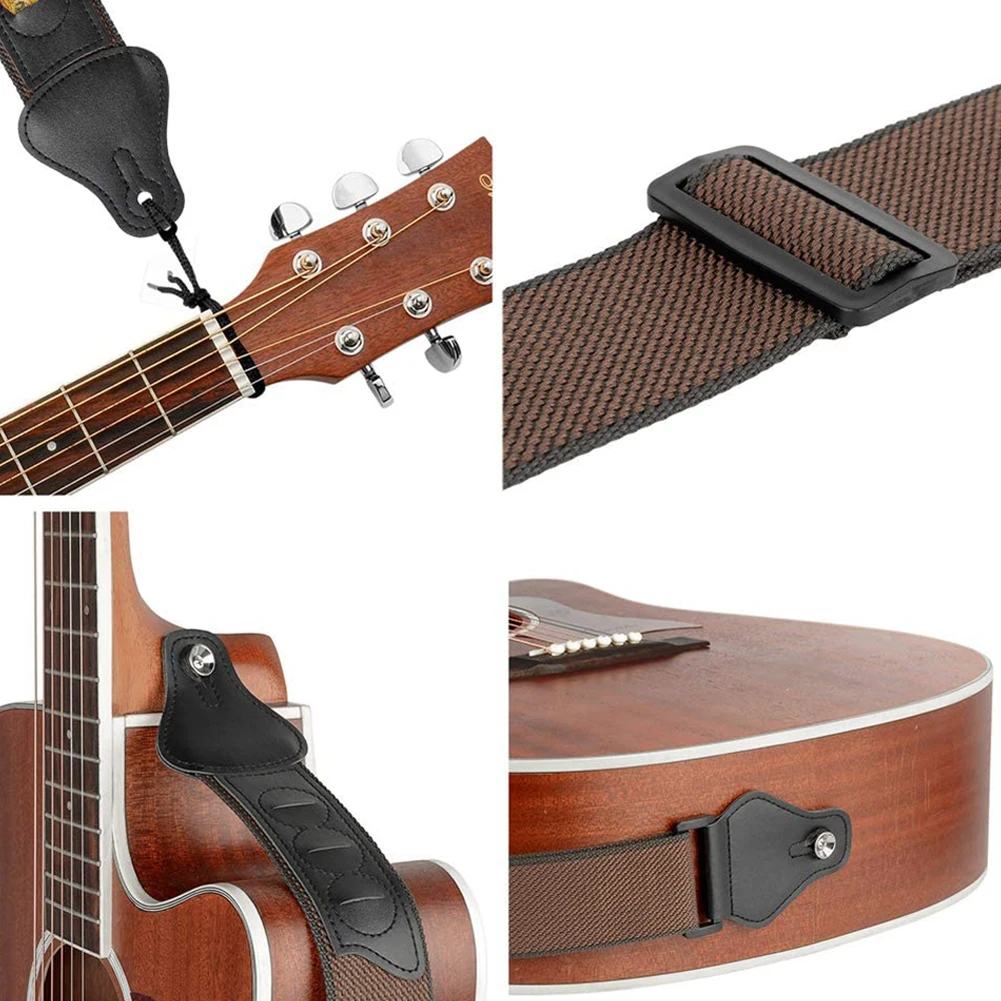 einstellbare reine baumwolle gitarre strap brown für akustische elektrische bass gitarre elektrische akustische gitarren musical zubehör fre