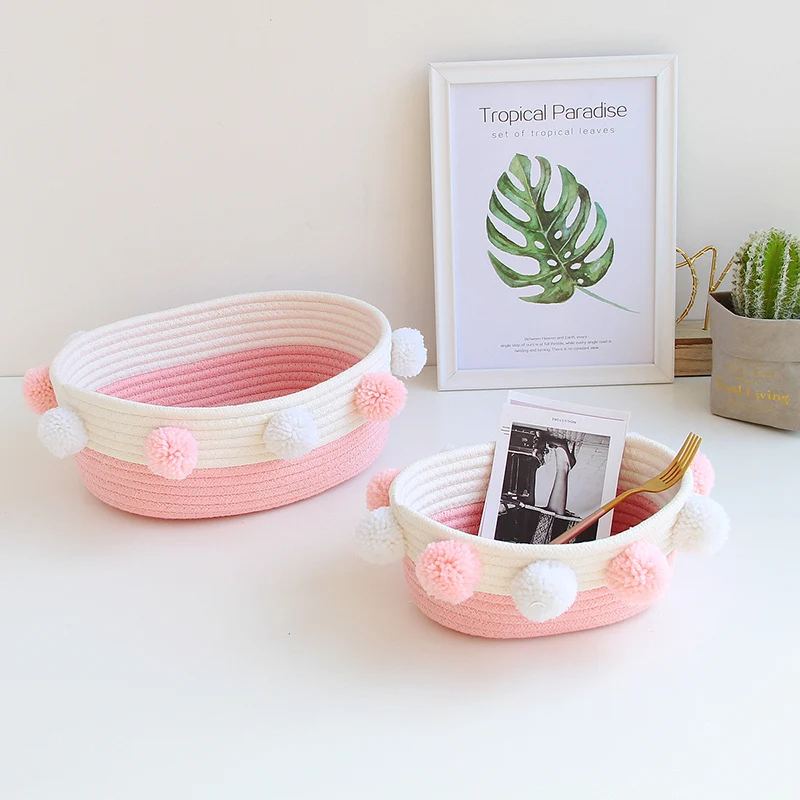 Настольная Косметическая корзина для хранения японская хлопковая веревка