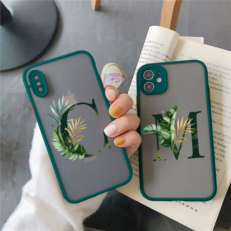 

Initial Letter A Z Phone Case For iPhone 12 13 Mini 11 Pro Max for X XR XS Max 6s 8 7 Plus SE 2020 Leaves Hard Alphabet Cover