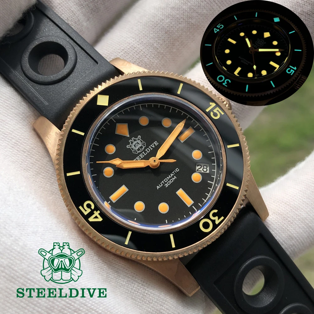 

STEELDIVE SD1952S 41mm black dial orange luminous ceramic bezel CUSN8 bronze case NH35 automatic movement men's diving watch