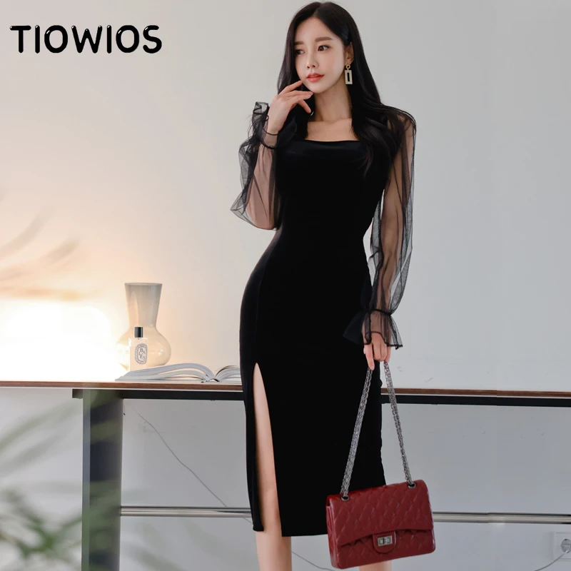 

Новинка, Женское зимнее облегающее платье tiвосемь цветов в Корейском стиле, с разрезом на бедрах