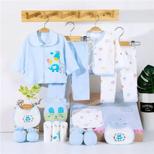 5blue with bag 18 шт./лот, комплекты одежды для новорожденных девочек хлопок, комплект для маленьких девочек, мягкая осенняя одежда для маленьких мальчиков шапочка для малышей - Цвет: 5blue with bag