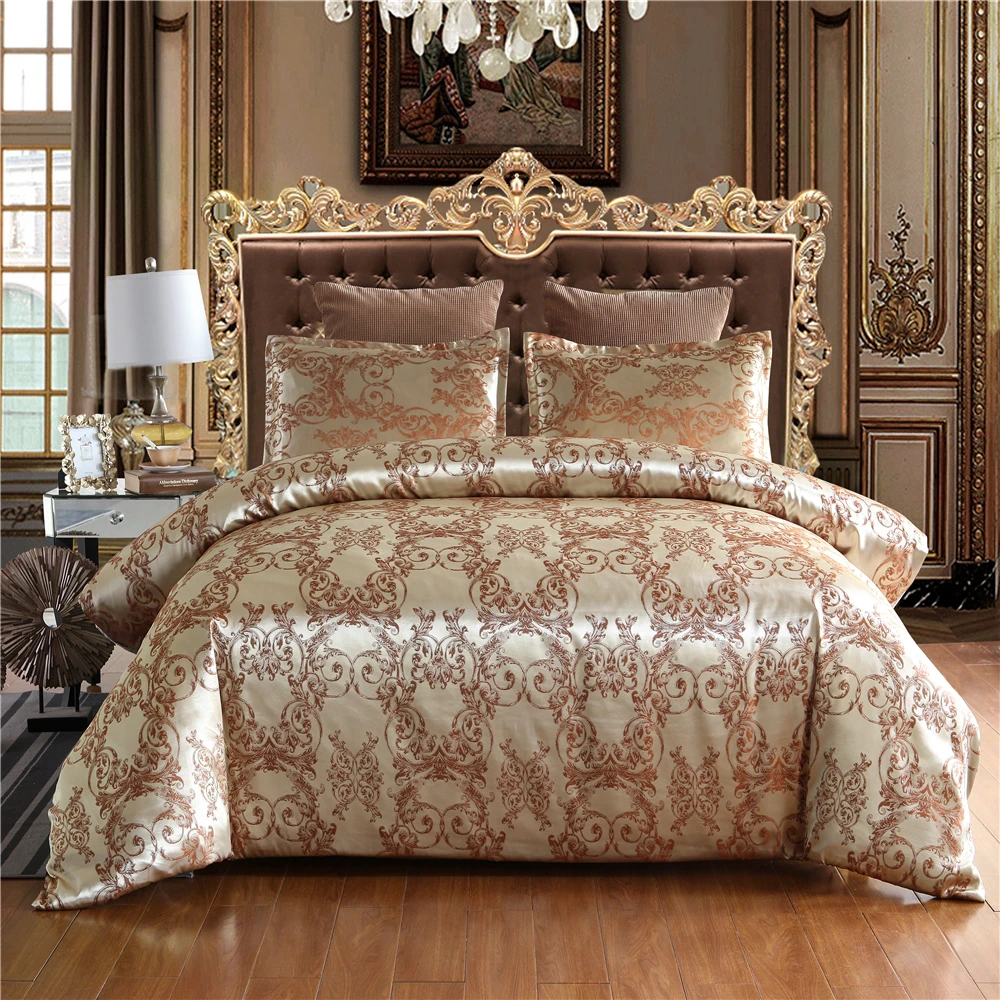 

Luxurious Bed Linens Set Pillowcase Silky Satin Jacquard Flower Adults Bedding Set Soft Bedclothes Bed Duvet Cover Set