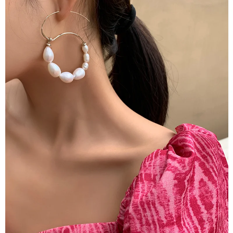 

European and American Simple Elegant Size Freshwater Pearl Ring Ear Ring Earrings Retro Ear Stud Earrings Female