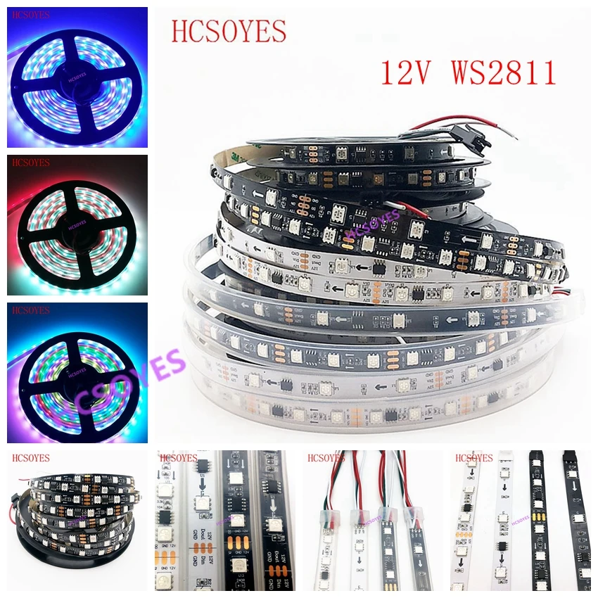 DC12V WS2811 синхро адаптер длиной 1 м/5 м 30/60 светодиодов/m 5050 SMD RGB смарт пикселей