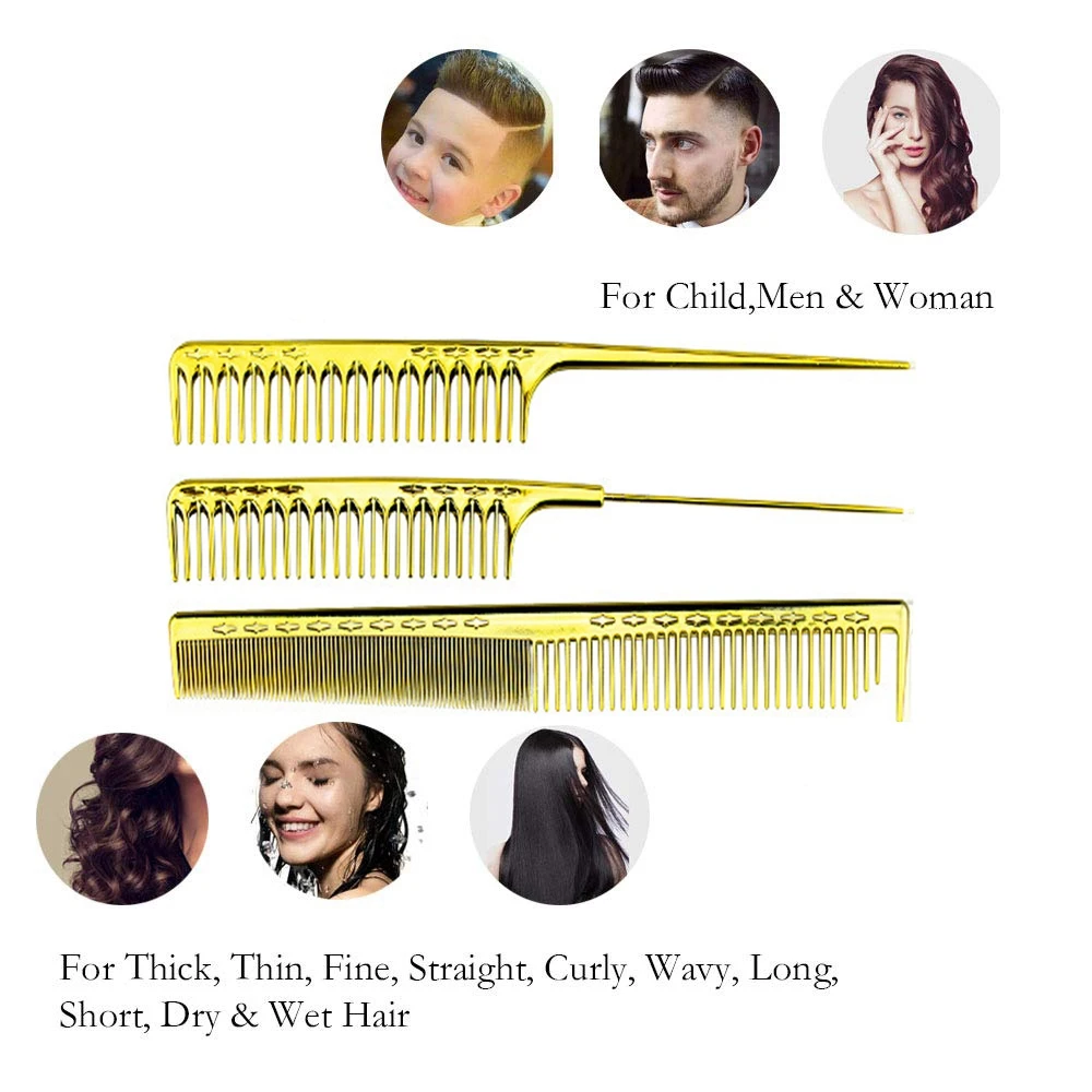 

3Pcs Barber Comb Set Pack, Hair Combs Anti Static Styling Comb Hairdressing Barbers Combs (Gold)