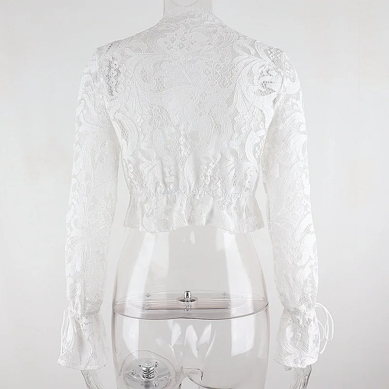 

E-Girl 2021 Sweet V-Neck Drawstring Ruffles T-Shirts Y2K Cute Hollow Out Flare Sleeve Lace Tops Autumn Vintage White Tees 90s