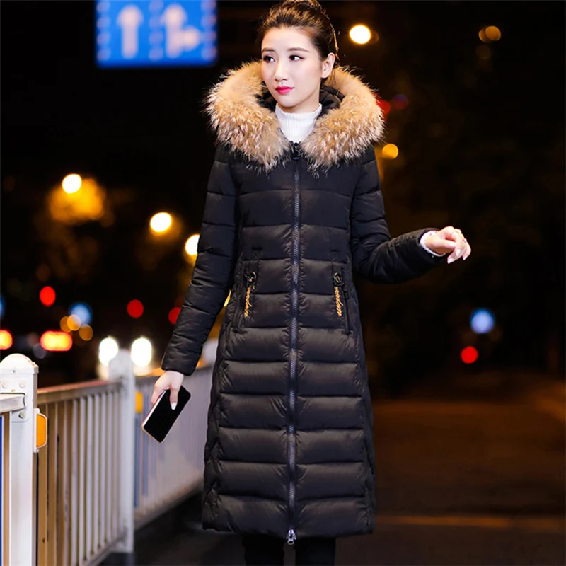Зимняя длинная парка для женщин с большим меховым воротником Женская куртка из