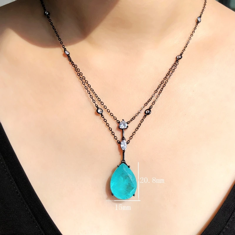 

Vintage Fusion stone water drop pendant necklace small white Cubic zirconia stone black plated chain Women Statement Jewelry2020
