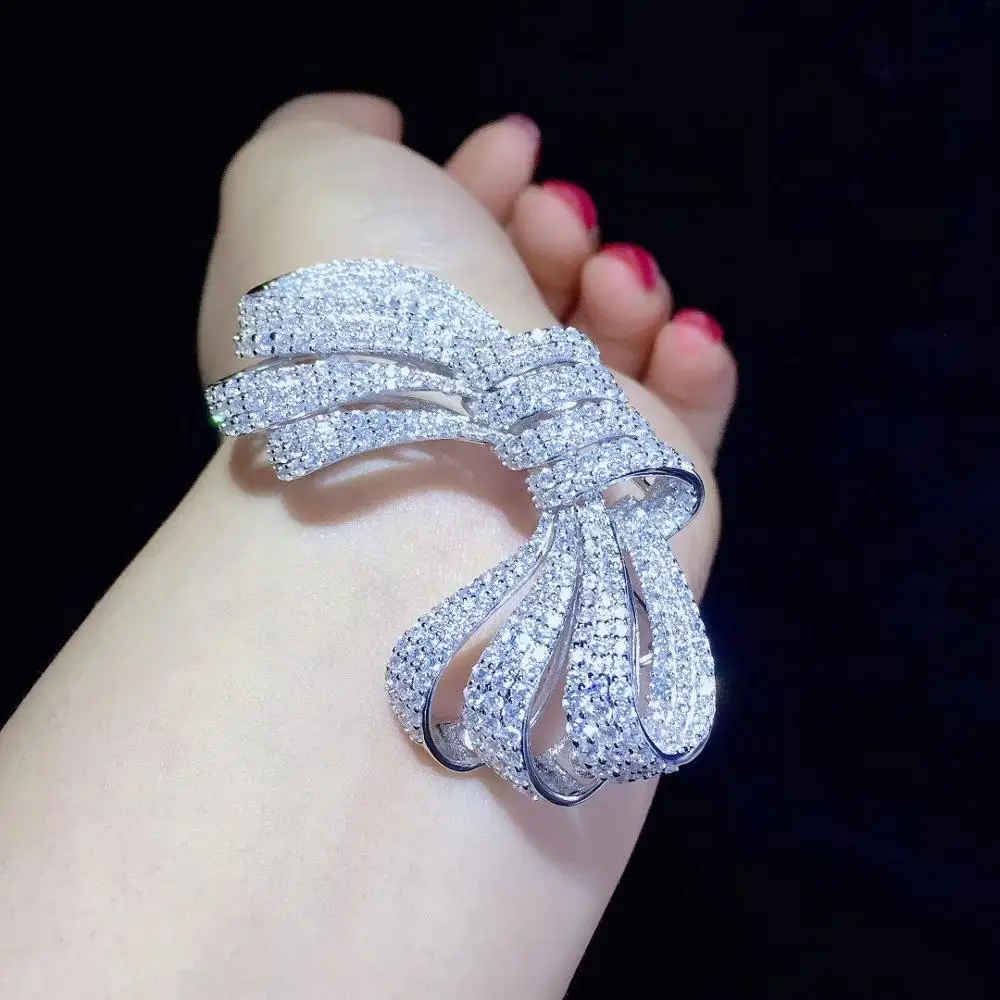 

new style 925 sterling silver with cubic zircon bowknot brooch high quality fine women jewelry free shipping