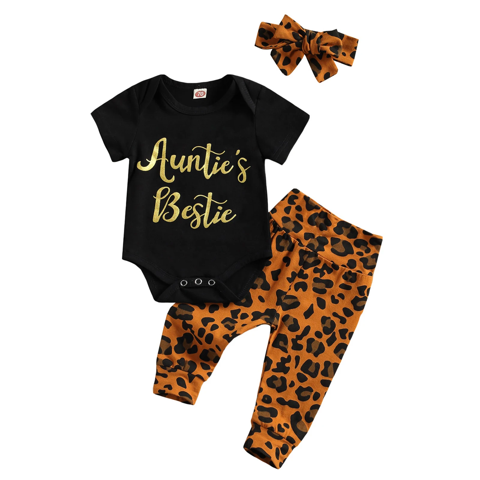 

3 Pcs Newborn Baby Girls Casual Outfits Letter Print Short Sleeve O Neck Romper Leopard Pants Headband Infant Toddler Sets 0-18M