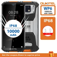 oukitel wp6 6gb 128gb mobile phone rugged ip68 octa core waterproof 48mp smartphone 9v2a 10000mah battery triple camera