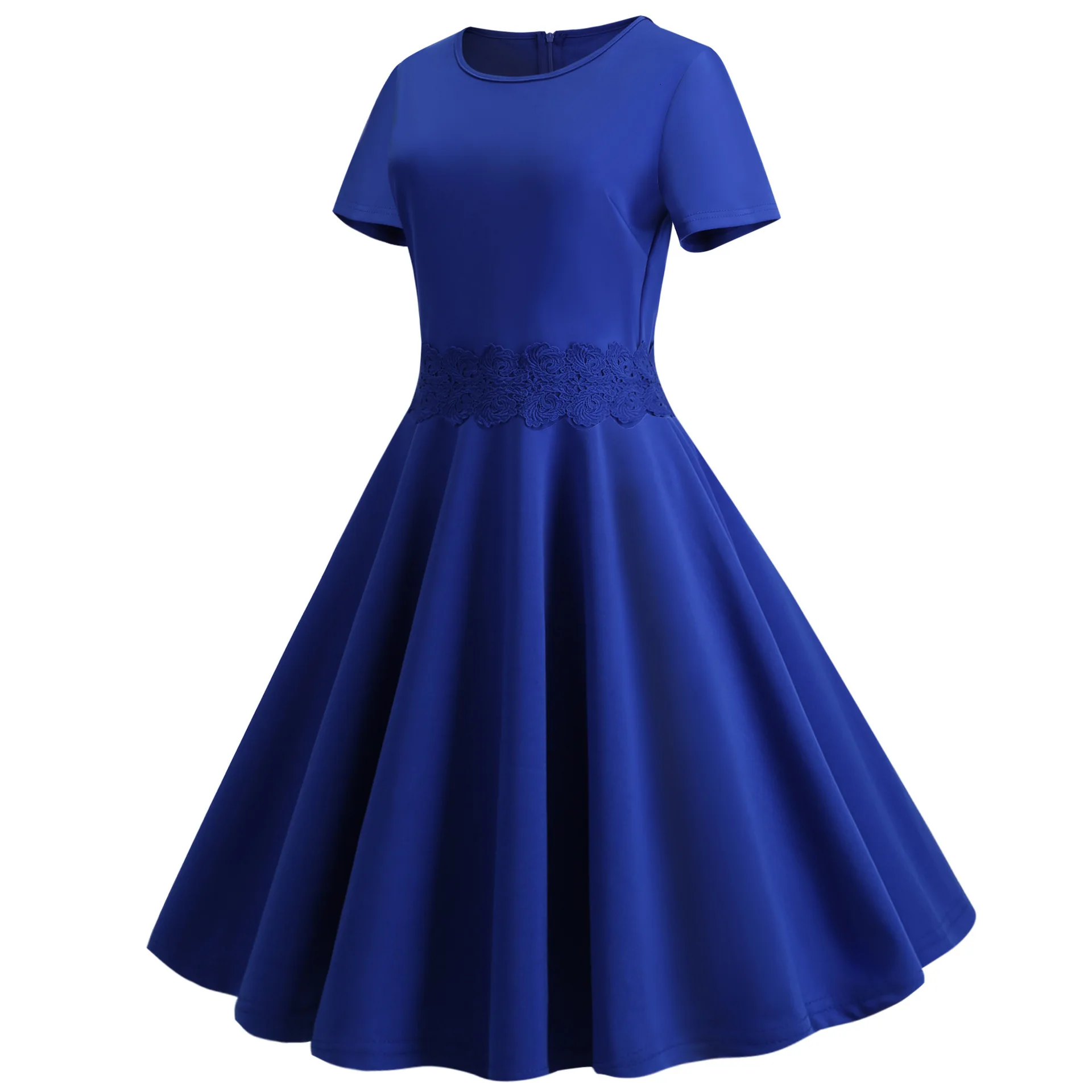 Женское однотонное коктейльное платье-трапеция с круглым вырезом и коротким рукавом от AliExpress WW