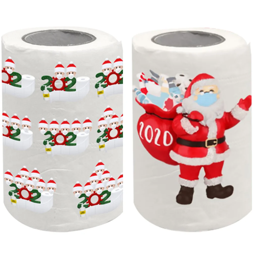 

2 Rolls Printed Roll Paper Original Wood Pulp Tissue Paper