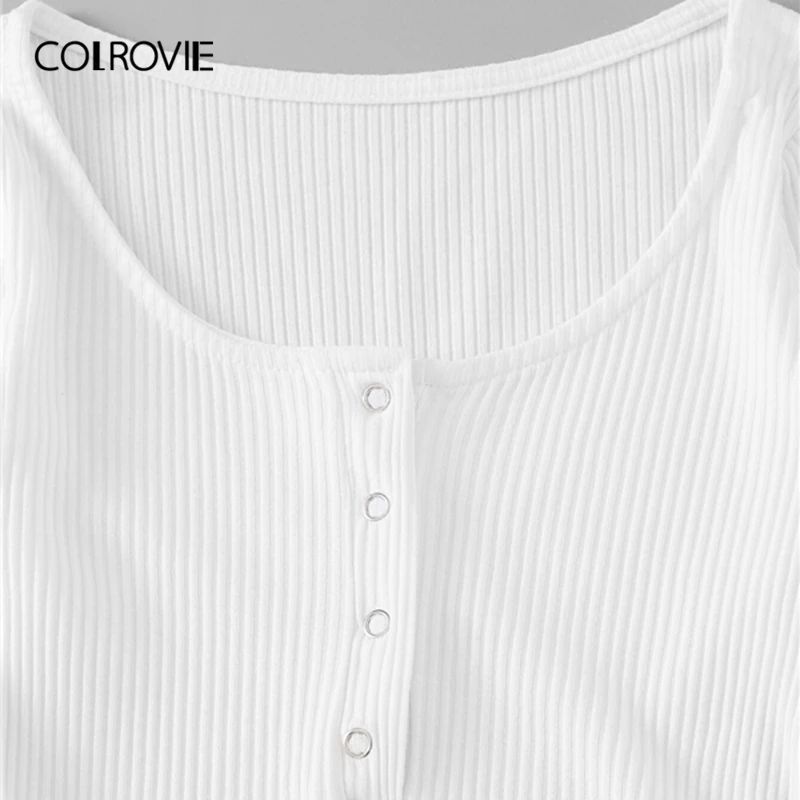 COLROVIE белое с глубоким круглым декольте боди с резинкой для женщин осень с длинным рукавом обтягивающие сексуальные однотонные Повседневные базовые боди