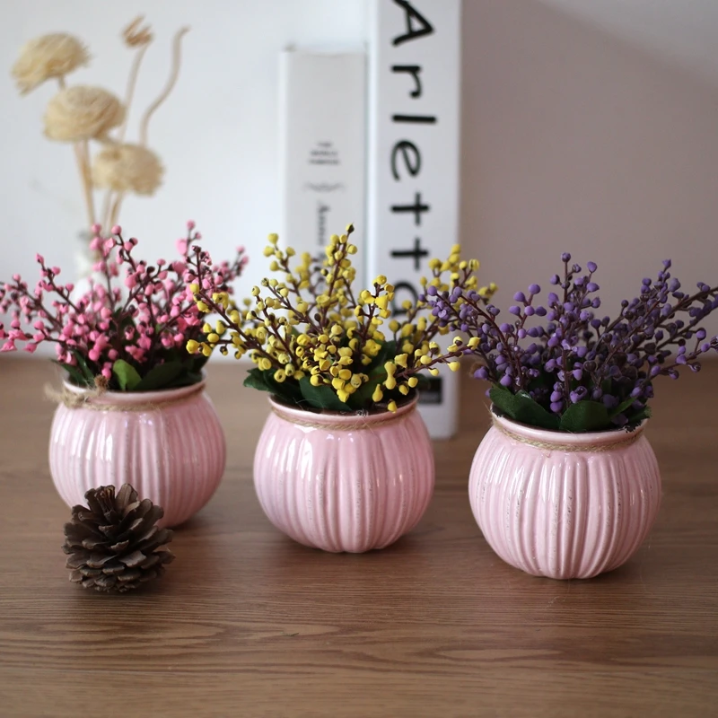 Artificial flower new pink ceramic American imitation flower art suit living room decoration interior decoration small potted