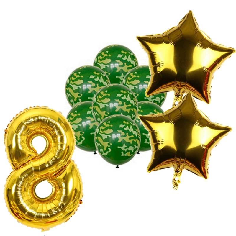 

10pcs/lot 12inch Camouflage Military Theme Latex Balloons Boys Favor Birthday Party 32inch Large Number Decoration Kids Toy Set