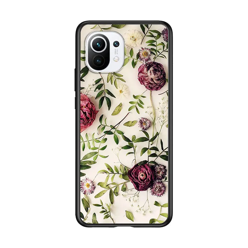 

Vintage Flowers Floral for Xiaomi Mi 11 10T Note 10 Ultra 5G 9 9T SE 8 A3 A2 A1 6X Pro Play F1 Lite 5G Black Phone Case
