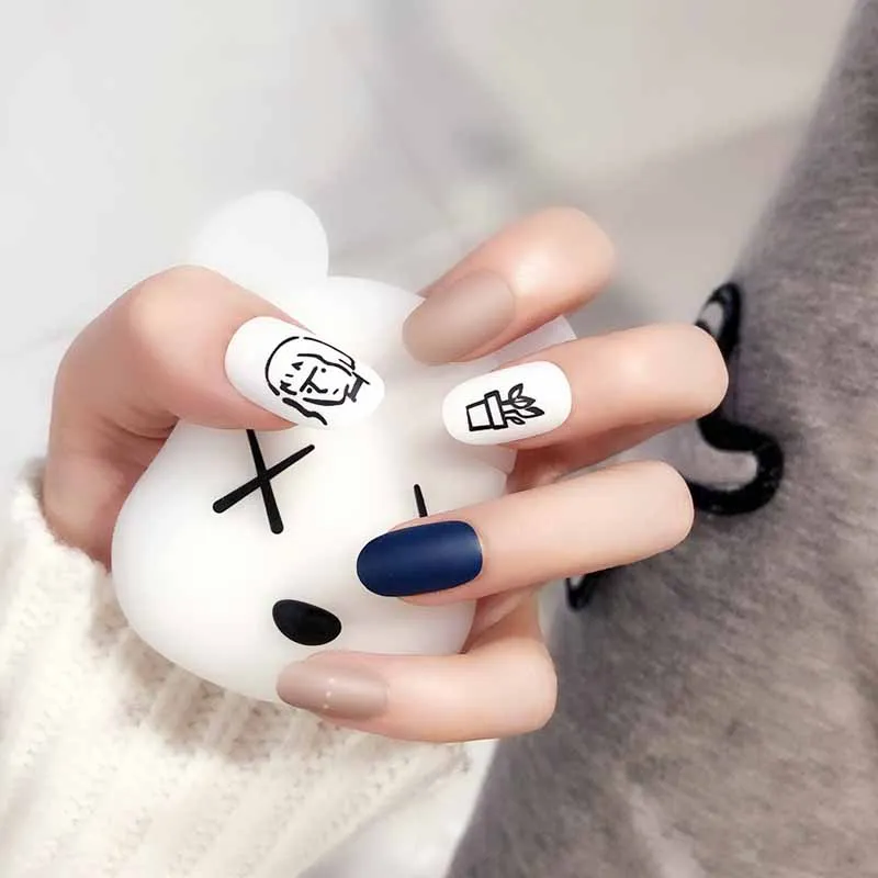 style12 24 шт./компл. для девочек с красивым рисунком сердца; Временные татуировки для ногтей "сделай сам", белая, серая, Цвет накладные ногти Короткие Размеры нейл-арта Пресс на Поддельные ногтей с клеем - Цвет: style12