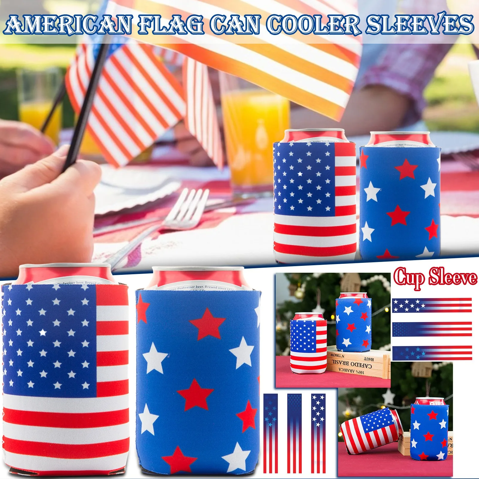 American Flag Can Cooler Sleeves Neoprene Beer Coolies for Cans Collapsible 6PC great BBQ sporting events TV night ect | Дом и сад