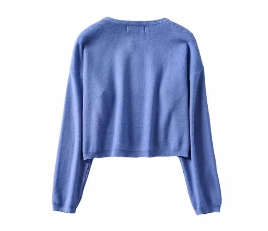 

5 colors 2020 Autumn Vintage O neck Knitting Cropped Pullovers Sweater CHIC Short Knitwear Rib Loose Long sleeve Jumper Tops