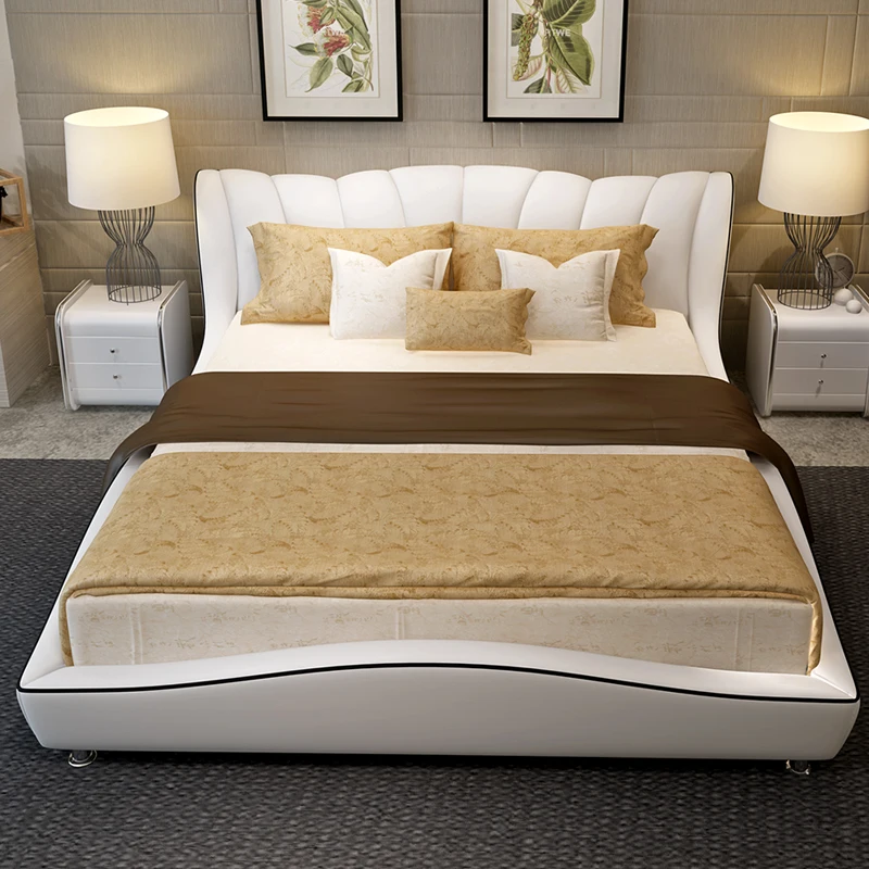 2020 white color genuine top grain leather soft double bed | Мебель