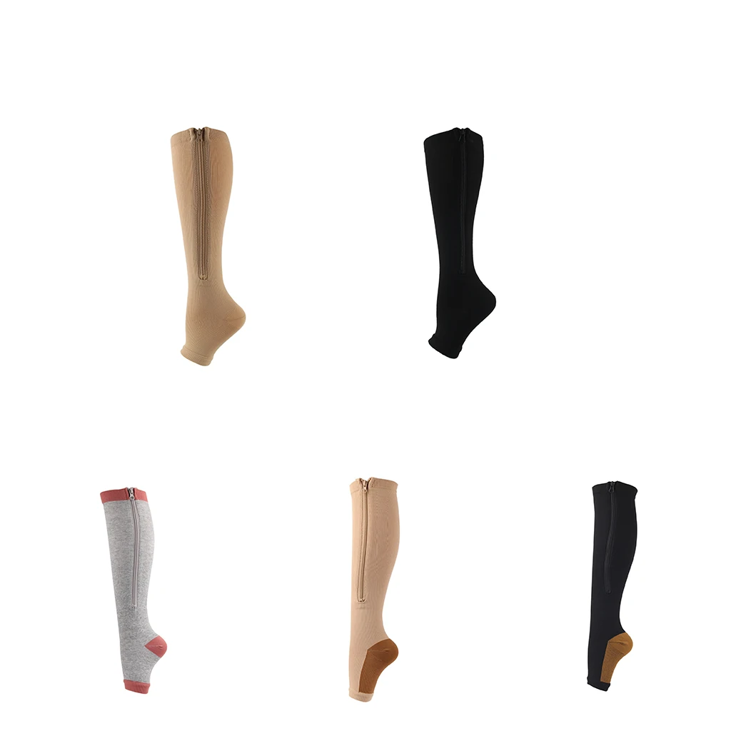 Drop Shipping Compression Socks Sports Zipper Socks 5 Pairs Per Set Black White Grey Copper Compression Socks with Zipper