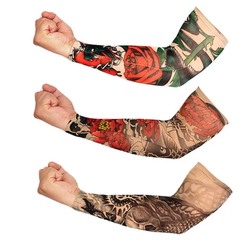 

Summer Cycling Sports Tattoo UV Block Cool Arm Sleeves Armwarmer Cover Sun Protection Skull Bike Bicycle Arm Warmer