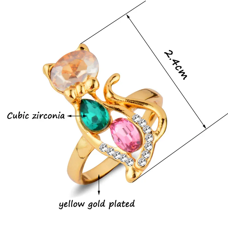 

SINLEERY cat jewelry Cute Animal Cat Rings With Multicolor Cubic Zircon Gold Color Fashion Women Girl Birthday Gifts JZ554 SSA