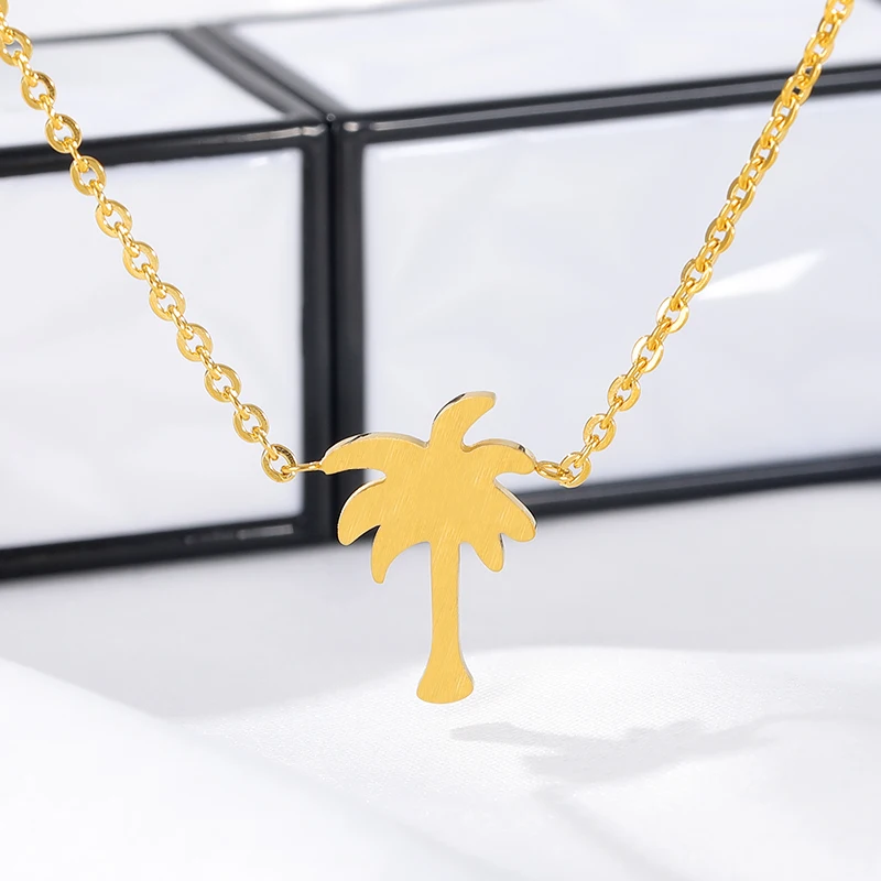 Гавайский Palm Tree Ожерелья и подвески Нержавеющая сталь цвета: золотистый