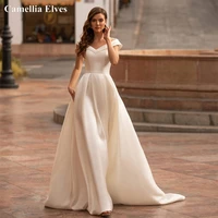 elegant v neck satin wedding dress a line cap sleeve sexy illusion button back bride dresses modern bridal gown robe de mari%c3%a9e