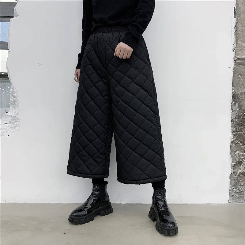 

Male Street Fashion Hip Hop Wide Leg Trousers Diamond Harem Pant Men Winter Cotton Padded Thick Japan Straight Kimono Pant