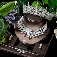 hibride shiny cubic zircon wedding bridal jewelry sets 5pcs flower mariage headband tiaras earring necklace set for women n 1633