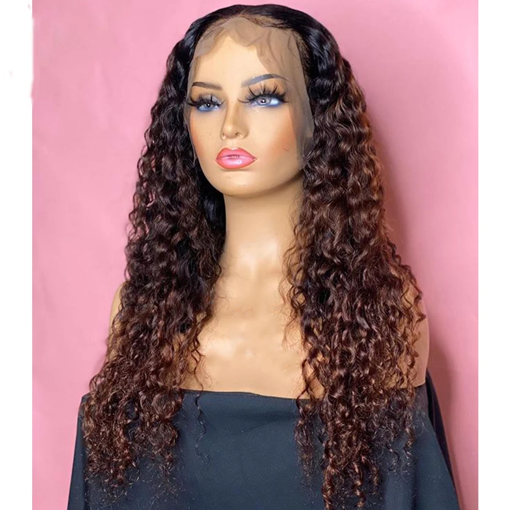 

Предварительно выщипанный 150% плотный черный Омбре коричневый вьющийся Remy бразильский 13x4 кружевной передний парик с BabyHair человеческие воло...