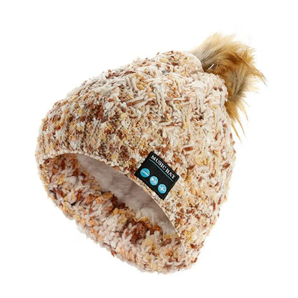 Beige Вязаная шапка бини для Bluetooth, стерео беспроводные наушники, наушники, гарнитура для улицы, зимняя ветрозащитная теплая шапка бини, головной убор - Цвет: Beige