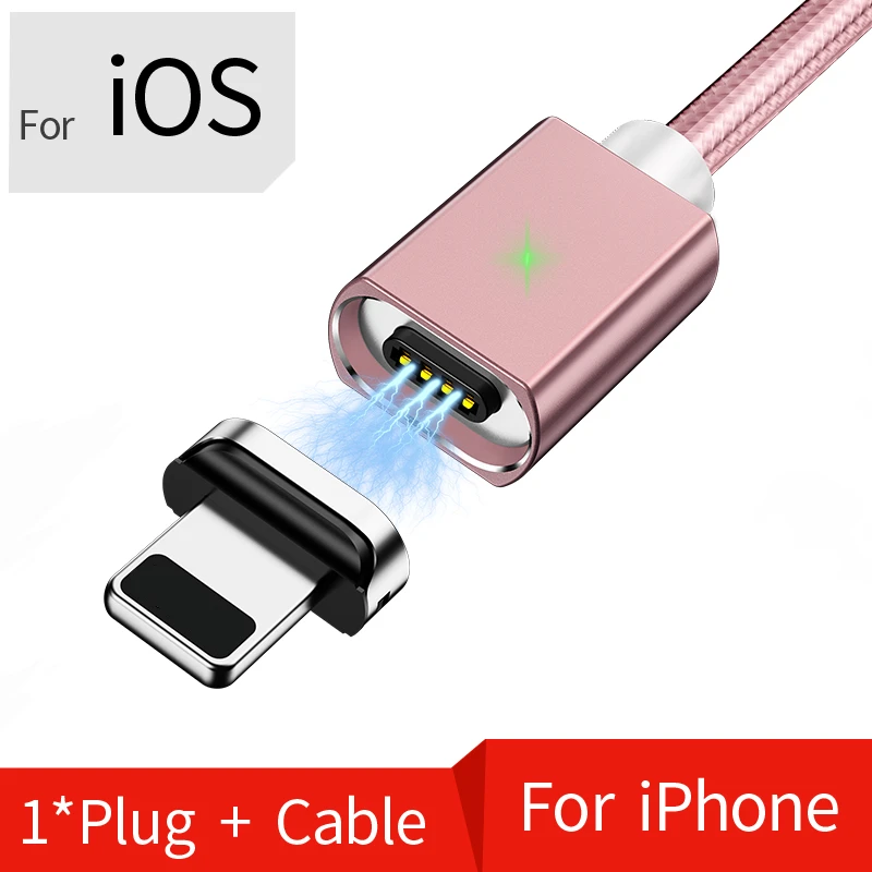 Pink Kit For IOS Магнитный Micro USB кабель для iPhone samsung Быстрая зарядка синхронизации данных провод шнур магнитное зарядное устройство usb type C 1m 2m кабель для мобильного телефона - Цвет: Pink Kit For IOS
