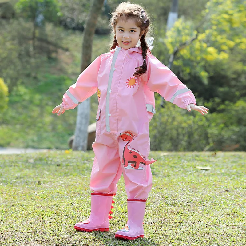 Chubasquero para Ni&ntilde;o y Ni&ntilde;a de 1 a 10 A&ntilde;os, Mono Impermeable de Una Pieza con Capucha y Estampado de Dibujos de Dinosaurio, Ropa de Lluvia y Pantalones-2