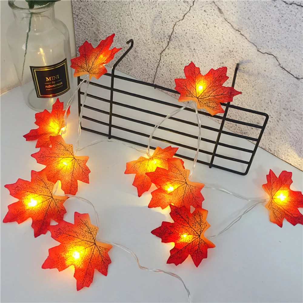 

Thanksgiving Day Decoration 10/20/40 LED Artificial Autumn Leaves Maple Leaf Fall Garland String Light Decor Halloween Christmas