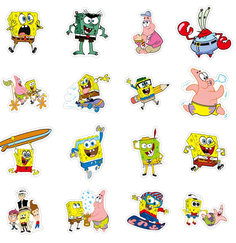 Esponja de dibujos animados para ni&ntilde;os, SquarePants amarillos de anime para monopat&iacute;n, tableta, ordenador, motocicleta, snowboard, coche, 10/50 unids/paquete-3