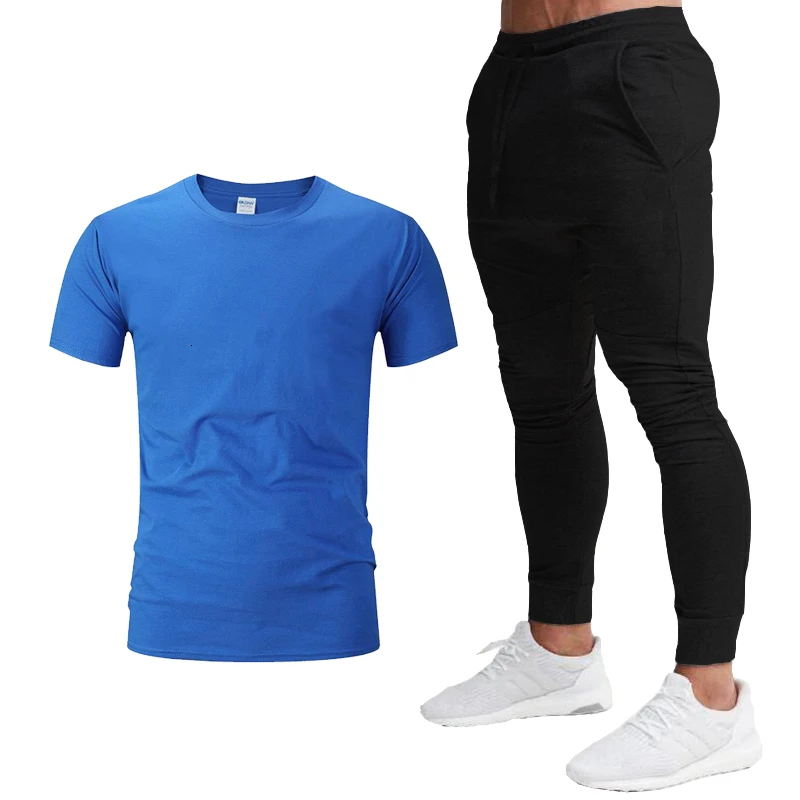 

Men and women short-sleeved sports t-shirt 2 piece set, pure casual and cool 2021 cycling summer sports casual cott pants