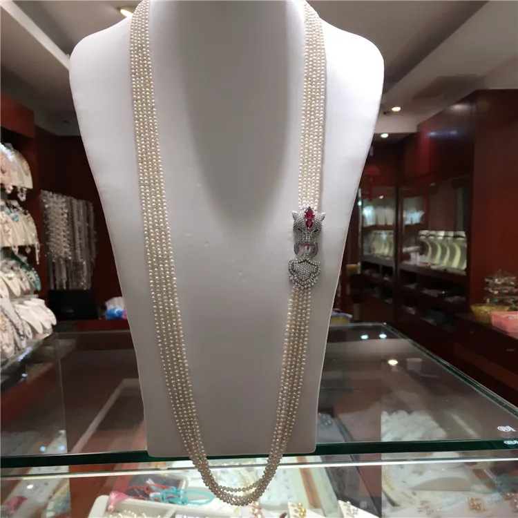 Многослойная длинная цепочка для свитера 3-4 мм с натуральным пресноводным