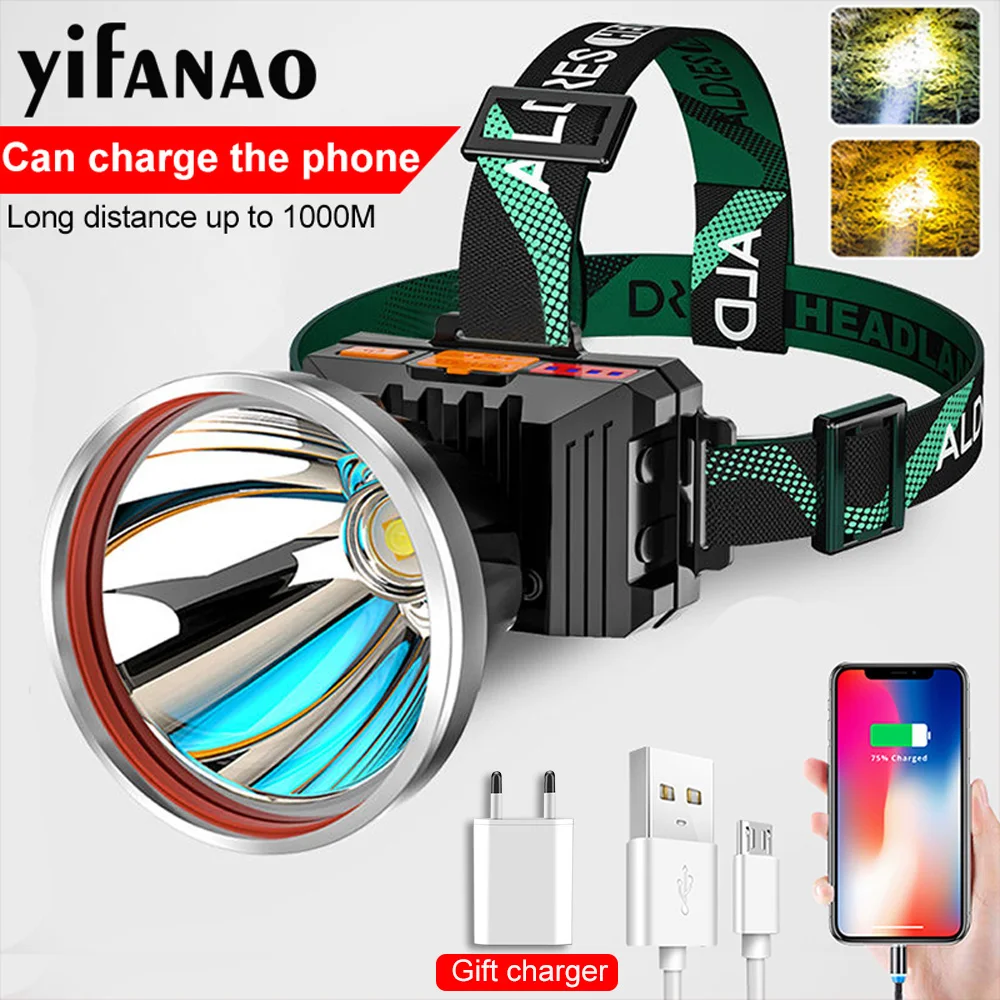 

Yellow Light LED Headlamp Flashlight 100000 Lumens Rechargeable 3 Modes Head Lights for Outdoor Camping Fishing Climbing Cycling
