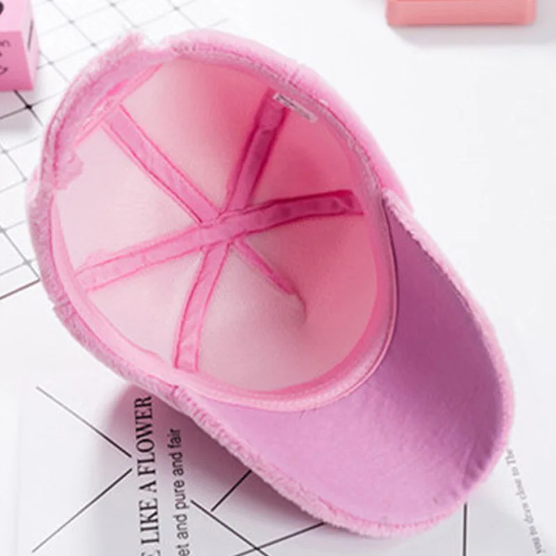 Зимняя флисовая симпатичная Бейсболка для девочек розовая Регулируемая Кепка с