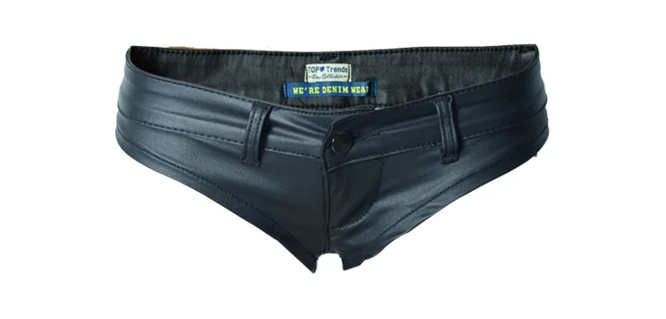 

Nightclub Style Sexy Girl Low Waist Elastic Denim Imitation Leather Button Zipper Hot Pants Floral Pants Summer Pants