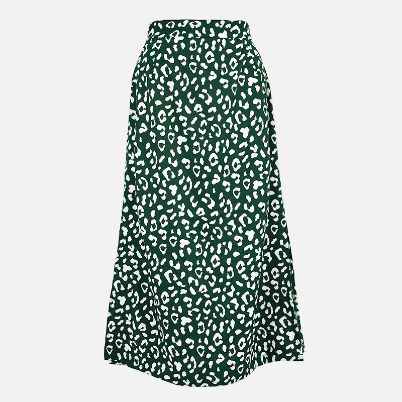 

Leopard Printed Split Women's Midi Skirt Vintage High Waist Zipper A-Line Lady Skirts 2021 Spring Summer Fashion Female Bottom