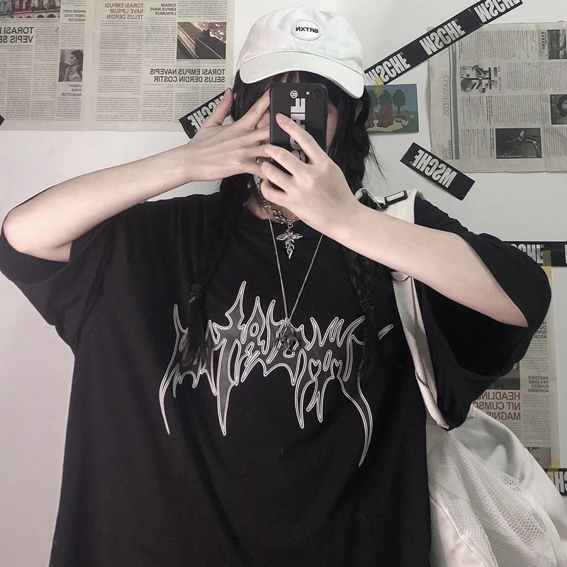 Футболка женская с коротким рукавом свободный винтажный топ буквенным принтом в