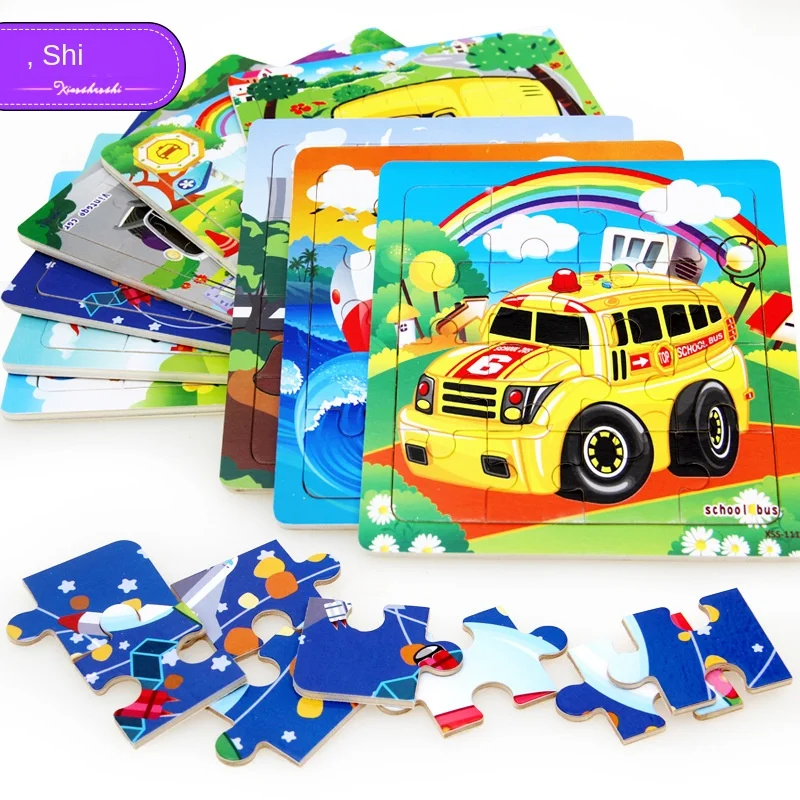 

16pcs/set Wooden Puzzles Brain Teaser Puzzle Children Educational Toys Baby Animal Cartoon Kids Shapes Tangram Jigsaw Gift P135