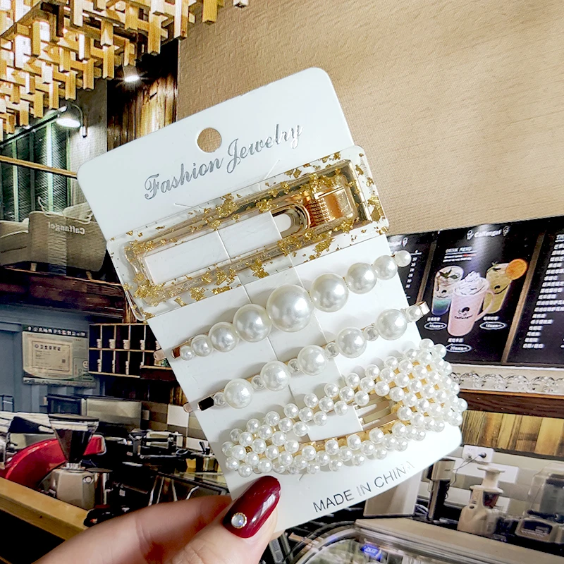 Женские акриловые заколки для волос модные геометрические с жемчужинами и